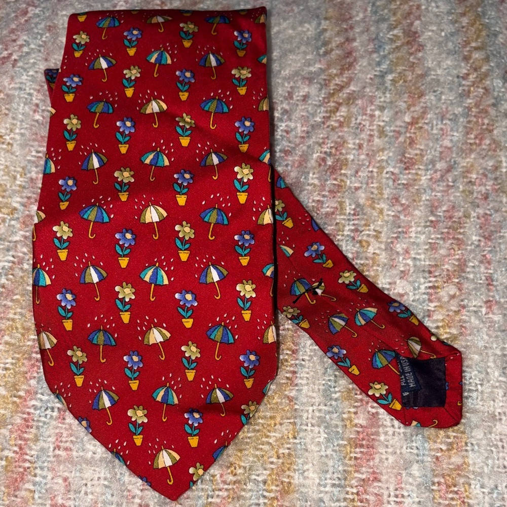 Jos. A. Bank Red Tie with Umbrella and Flower Pattern perfect for Spring& Summer